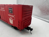 Atlas 7530 ACF 60' S.D. BURLINGTON DECORATED AUTO PARTS BOX CAR 2 rail O SCALE WEATHERED / CUSTOM decorated AS IS Used Damaged Box