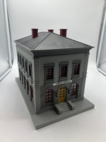 MTH Railking 30-9099 Police Station - Gray & Black  Building **  Sign Modded to Public Library ** O SCALE Used Excellent No Box