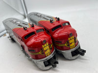 Lionel Postwar 2343P 2343T Santa Fe F-3  Diesel Locomotives set (1 pwd) with screens &  1 original box, 1 wrong box O SCALE Used Damaged Box