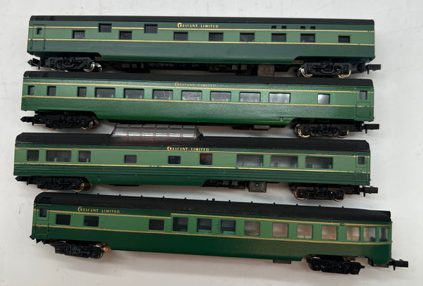 Con-Cor Set of 4 Southern Green Crescent Limited Passenger Cars N SCALE Used Excellent Damaged Box