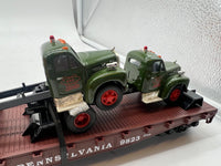 Lionel 6-17518 Pennsylvania PRR Flatcar #9823 with 2 Corgi Mack AEC trucks O SCALE NEW