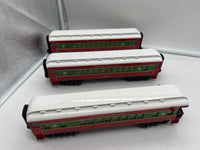 MTH 30-4218A, 30-4218B, 30-4218C Railking (Set of 3) O-27 Christmas Express Lines Passenger Car Set O Scale NEW Damaged Box