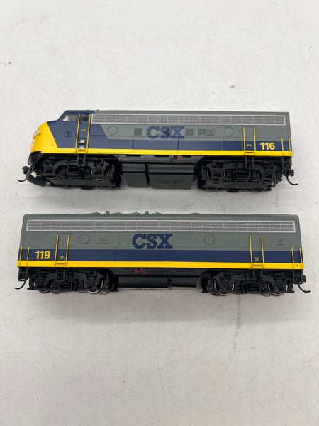 Walthers 910-9939 EMD F7 A-B Set - Standard DC -- CSX Transportation #116, 119 (YN2; gray, blue, yellow) (2 PCS ) HO SCALE Like New