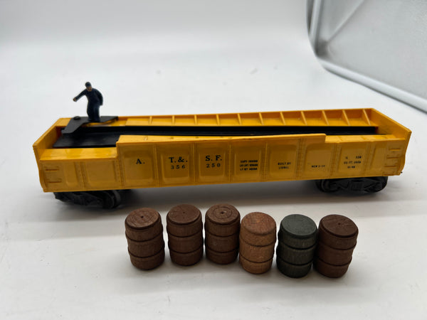 Lionel Postwar 3562-50 ATSF Santa Fe Yellow Barrel Car w 6 Barrels O SCALE Like New No Box