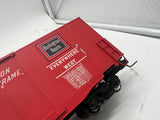 Atlas 7530 ACF 60' S.D. BURLINGTON DECORATED AUTO PARTS BOX CAR 2 rail O SCALE WEATHERED / CUSTOM decorated AS IS Used Damaged Box