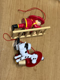 Set of Two Wooden Fire Fighter Ornaments  Used Excellent No Box