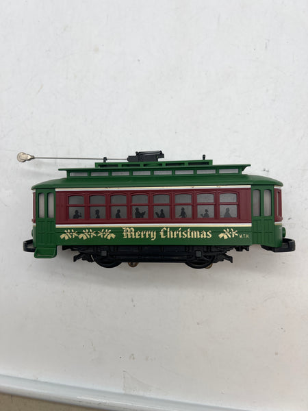 MTH Green Christmas Trolley O SCALE Used Excellent No Box