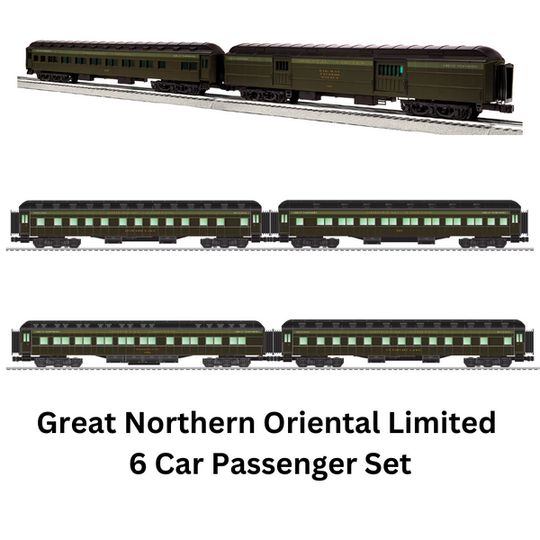 Lionel 6-85227, 6-85230, 6-85233 Great Northern 18" Oriental Ltd Passenger Car Set (3 Sets, 6 Cars) O Scale NEW