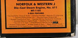 MTH Mt-1105 (30-1105-0) Norfolk & Western J Die-Cast Steam Engine No. 611 O SCALE Like New