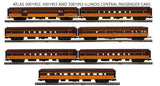 Atlas 3001952 ILLINOIS CENTRAL 4 CAR 70' STREAMLINE PASSENGER SET, 3001953 IC 2 CAR SET, AND 3001954 DINER CAR LIMITED O Scale NEW