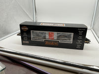 MTH Railking 30-74196 Harley-Davidson O scale RailKing 40' window box car with 2001 Dyna Low Rider NEW