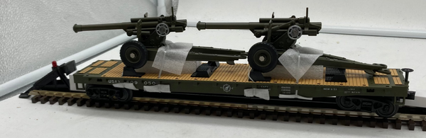 MTH Premier 20-92186E U.S. Army Flat Car with Howitzers O Scale Road #609050 NEW
