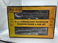 MTH Railking 30-6083 New York Central Lightening Stripe Streamlined Combine/Diner 2-Car Set Combine Car No.:284 Diner Car No.:400 O SCALE Like New Damaged Box