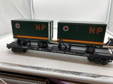 MTH Premier 20-98105 Northern Pacific Flat Car with 2 20ft. trailers. O SCALE NEW
