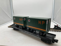 MTH Premier 20-98105 Northern Pacific Flat Car with 2 20ft. trailers. O SCALE NEW