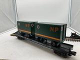 MTH Premier 20-98105 Northern Pacific Flat Car with 2 20ft. trailers. O SCALE NEW