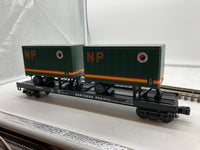 MTH Premier 20-98105 Northern Pacific Flat Car with 2 20ft. trailers. O SCALE NEW