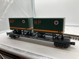 MTH Premier 20-98105 Northern Pacific Flat Car with 2 20ft. trailers. O SCALE NEW