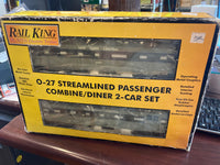 MTH Railking 30-6024 New York Central 2-Car O-27 Streamlined Combo/Diner Set O SCALE Used Excellent Damaged Box