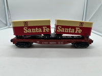 Lionel trains Santa Fe 6-81660 flat car with 2 ATSF piggyback trailers #92570 box O SCALE Like New