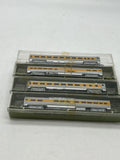 Aurora postage stamp trains set of 4 Union pacific UP Passenger cars yellow/silver N SCALE NEW