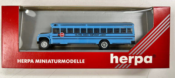 Herpa 876001 Blue Helping Hands Temporary Labor School Bus HO SCALE