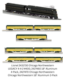 Lionel 2431730 Chicago Northwestern LEGACY 4-4-2 #400, 2427460  18" Aluminum 4-Pack, 2427470 Chicago Northwestern Chicago Northwestern 18" Aluminum 3-Pack limited O Scale NEW