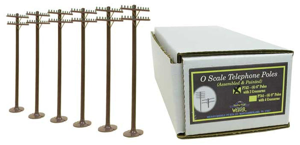 Weaver P-743 (6) 6" Telephone Poles w/Two Crossarms O-Scale