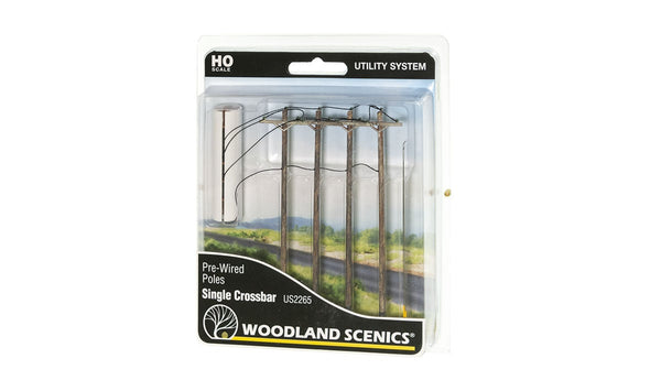 Woodland Scenic  WDS US2265  WDS2265 Pre-Wired Poles - Single Crossbar - HO Scale NEW