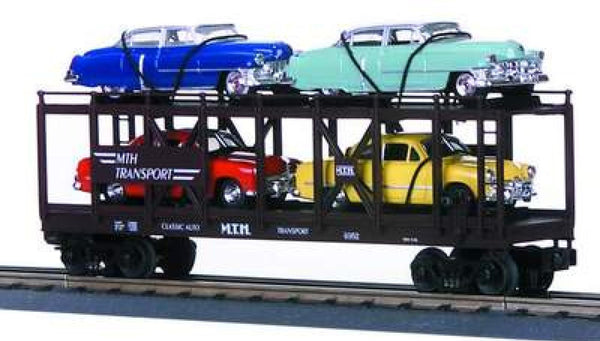 MTH Railking 30-7628 Auto Carrier Flat Car - ERTL 52 Cadillacs  & 49 Ford Coupes O SCALE NEW