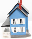 MTH Railking 30-9008 Blue 4 Country House new color ABS interior lighting fully assembled O SCALE Like New