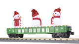 MTH Railking 30-72211 Christmas Gondola Car w/LED Christmas Lights & Lighted Snowmen GREEN O SCALE Used Excellent
