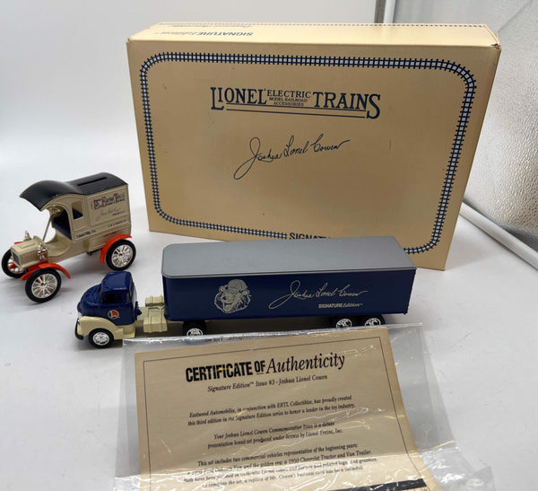 Ertl B557-10TO Lionel 1905 Ford Delivery Bank & 1950 Chevy Tactor Trailer Signature Edition Joshua Lionel Cowen Commemorative  Like New