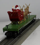 MTH Railking 30-76741 Christmas RailKing Flat Car w/LED Lights Santa Sleigh & Reindeer green O SCALE Like New