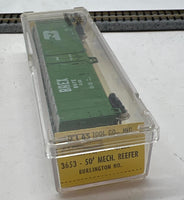 Atlas 3653 N 50' Mechanical Reefer Burlington Northern BN  5198 w kadee style couplers metal wheels N SCALE Like New