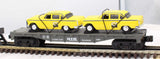MTH 30-7625 AUTO TRANSPORT FLAT CAR W/ERTL TAXI CAR NO. 1959 RailKing O Scale Like New