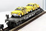 MTH 30-7625 Flat Car w/2 yellow 1959 Taxis O Scale Used No Box