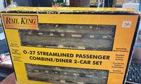 MTH Railking 30-6024 New York Central 2-Car O-27 Streamlined Combo/Diner Set O SCALE Used Excellent Damaged Box