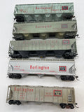 HO Scale HO2505 Set of 5 Burlington Hoppers Assorted Some Weathered As Is Kadee Couplers Used Excellent No Box