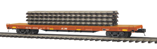 MTH Premier 20-95147 Norfolk Southern 60' Flat Car w(4) ScaleTrax 10" Straights O SCALE Like New Damaged Box