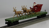 MTH Railking 30-76741 Christmas RailKing Flat Car w/LED Lights Santa Sleigh & Reindeer green O SCALE Like New