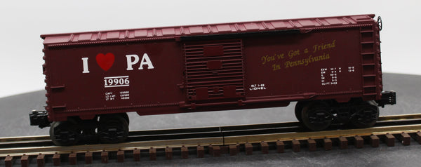 Lionel 6-19906 Pennsylvania I Love Box Car O SCALE Like New
