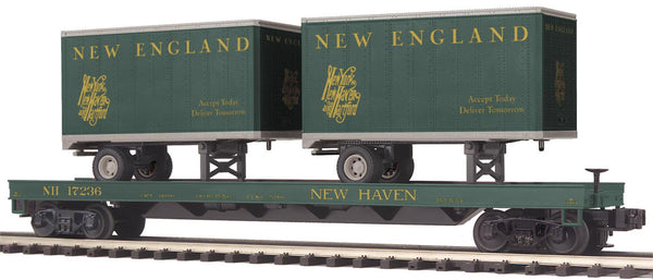 MTH Premier 20-98182 New England Flat Car w(2) 20' Trailers NEW HAVEN O SCALE NEW