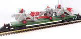 Right of Way Ind. 10858 C&NW Flat Car w/3 Case Combines O SCALE (missing 1/2 pick up wheel on combine) Used