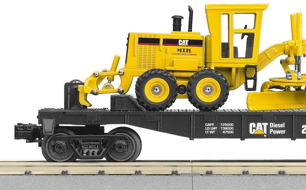 MTH Railking 30-7673 Caterpillar RailKing Flat Car - CAT w/Road Grader Car Scale O SCALE NEW