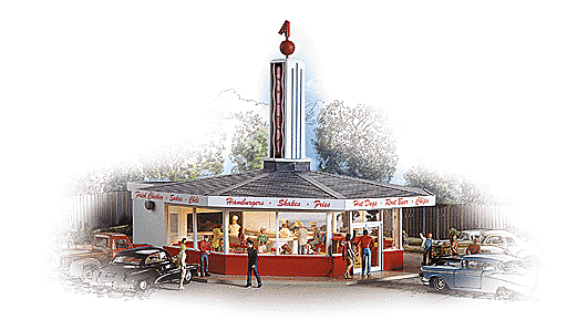 Walthers 933-3708 Cornerstone Series(R) Arnold's Drive-In - Deluxe Kit w/Lights & Accessories - HO SCALE NEW