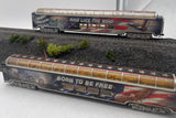 Bachmann HD002 Hawthorne Village Set of 2 Harley Davidson Passenger Cars Born to Be Free / Ride like the Wind HO SCALE Used No Box