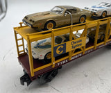 MTH Railking 30-76642 Chessie Auto Carrier Flat Car w/(4) '79 Pontiac Firebird O SCALE Like New