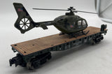 Menards 279-4484 US Army flatcar with military helicopter O SCALE Like New
