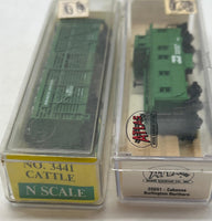 Atlas 35651 Model Power 3441 Burlington Northern Cattle Car & Caboose N SCALE Like New